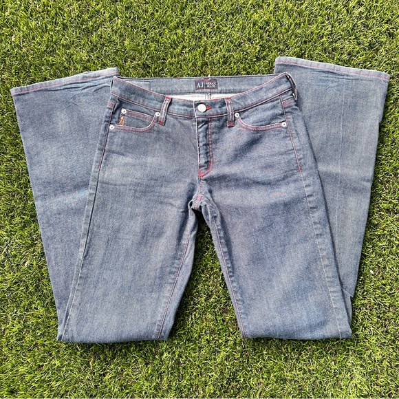 Armani Jeans Dark Denim Red Stitching Boot Cut Jeans - Picture 4 of 6